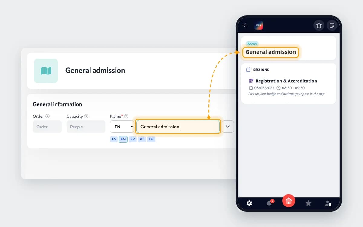 Bearbeitung einer Session im Panel und dieselbe Änderung in der Event-App