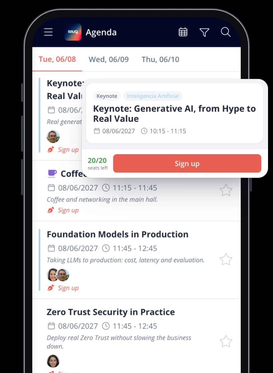 Agenda-Ansicht der App mit den Sessions nach Tag