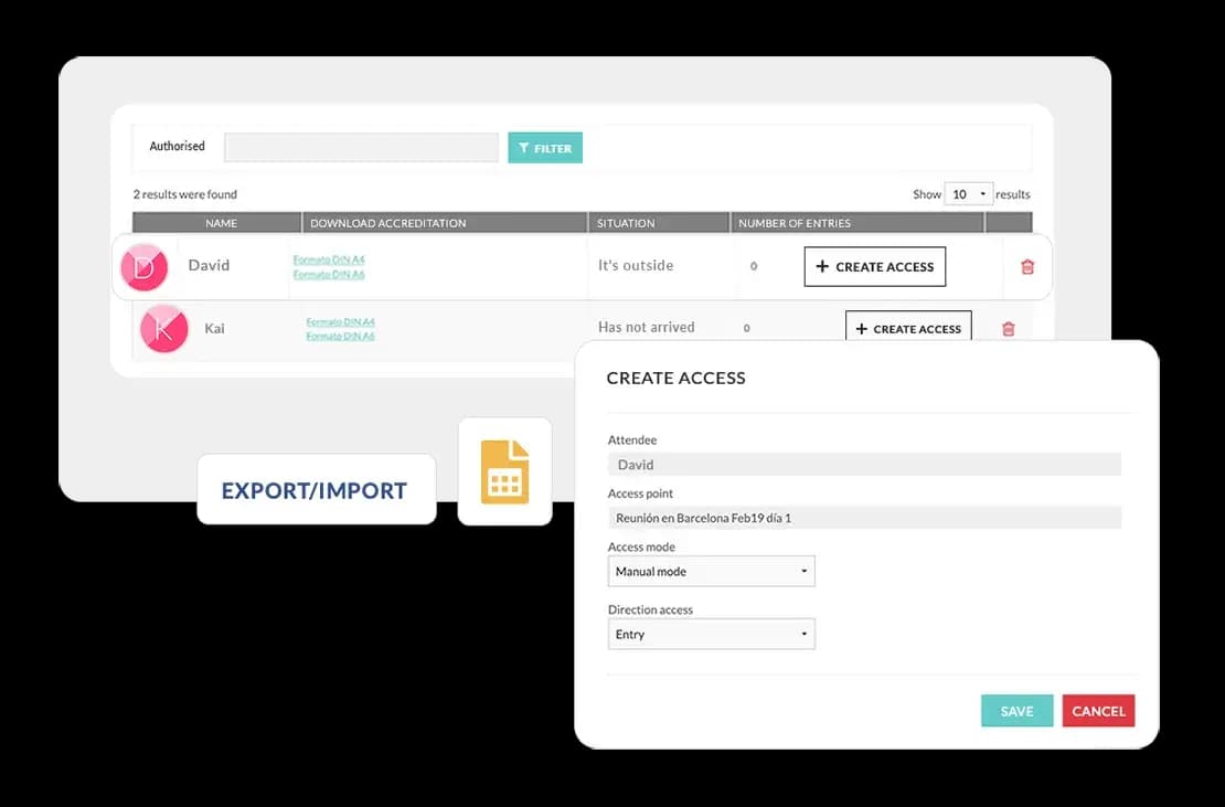 Controlla l'arrivo dei tuoi invitati. Segui tutta l'attività dall'app gratuita di check-in e dal pannello di gestione di Eventool.