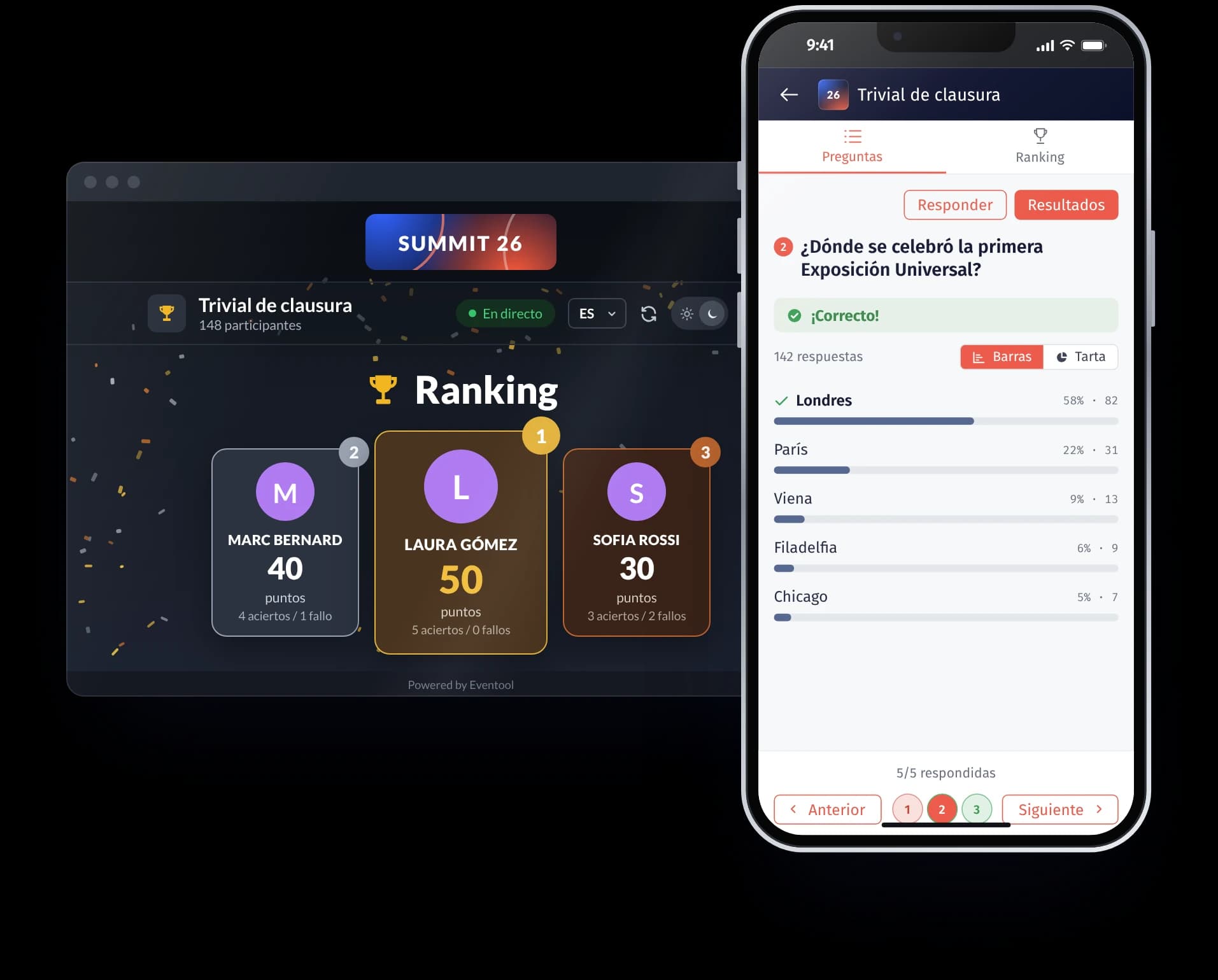 Cuestionario con preguntas de opción múltiple dentro de la app